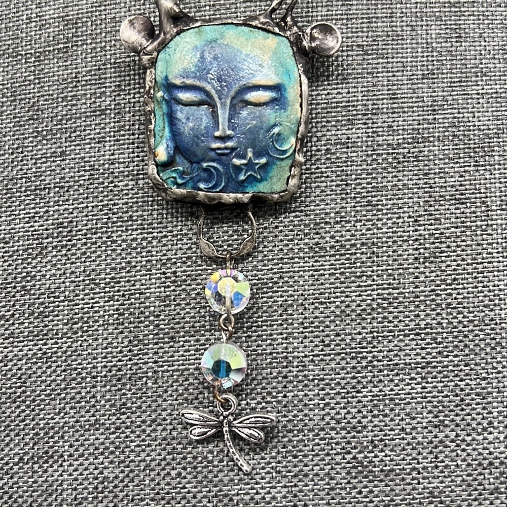 Moon goddess choker crystal and dragonfly sterling silver nail head jump ring - Picture 7 of 7